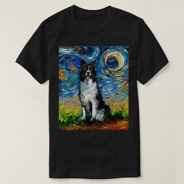 Gräns Collie Starry Night Impressionist Hund Art b T Shirt (Design framsida)