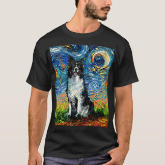 Gräns Collie Starry Night Impressionist Hund Art b T Shirt