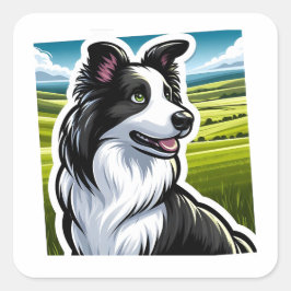 Gräns Collie Sticker Fyrkantigt Klistermärke