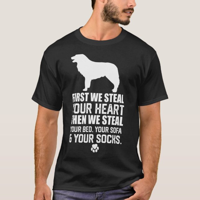 Gräns Collie stjäl ditt hjärta och stjäl ditt ben  T Shirt (Framsida)