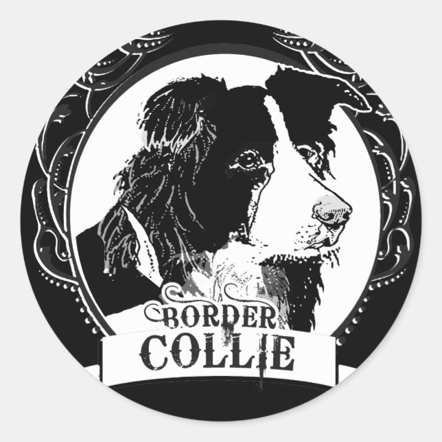 Gräns Collie T-shirt Runt Klistermärke (Framsida)