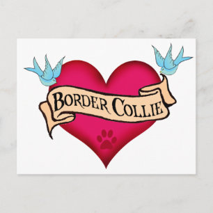 Gräns Collie Tattoo Heart Vykort