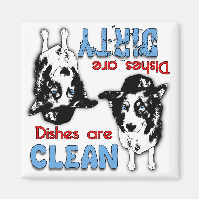 Gräns Collie Tecknad Dishwasher Magnet (Framsidan)