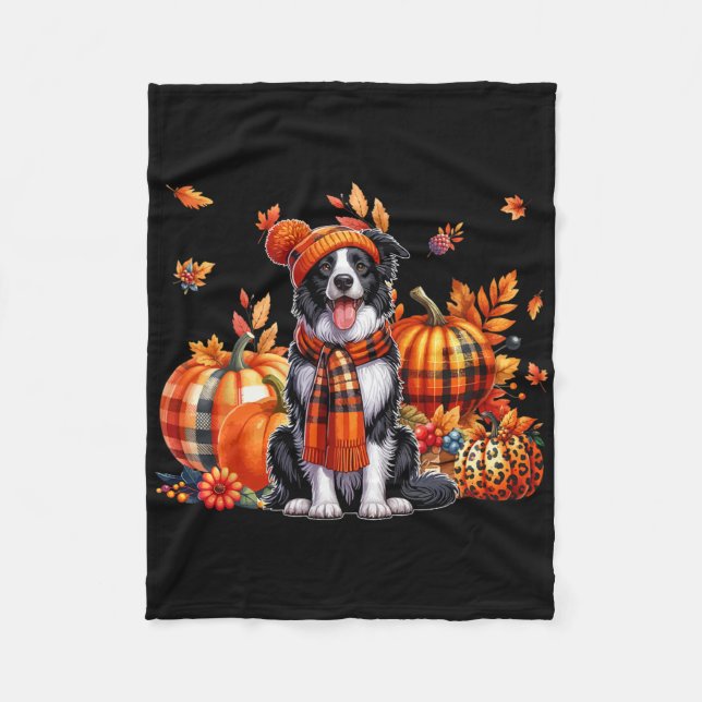 Gräns Collie Thanksgiving Leopard Pumpkins Fall L Fleecefilt (Framsidan)