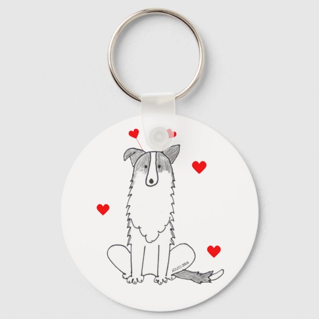 Gräns Collie Valentine Öron Nyckelring (Framsida)
