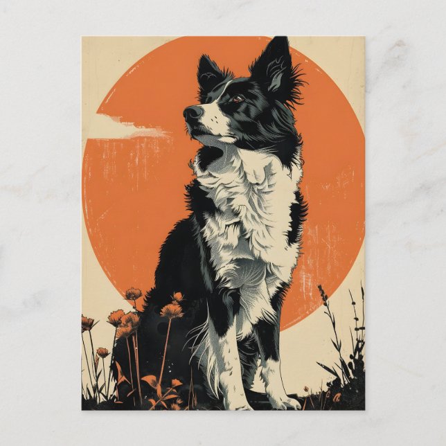 Gräns Collie Vintage art Vykort (Framsida)