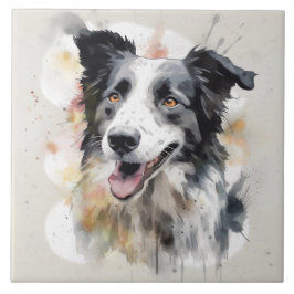 Gräns Collie Watercolor Hund Art Kakelplatta