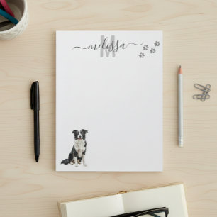 Gräns Collie Watercolor Monogram Personlig Anteckningsblock
