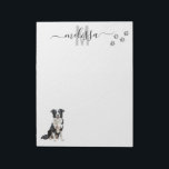 Gräns Collie Watercolor Monogram Personlig Anteckningsblock<br><div class="desc">Den här designen kan vara personlig i det område som tillhandahålls genom att ändra fotot och/eller text. Du kan också anpassa den genom att klicka på Anpassa den här mallen och sedan välja klicka för att anpassa ytterligare alternativ och ta bort eller ändra färg i bakgrunden, lägga till text, ändra...</div>