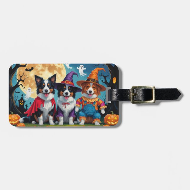 Gräns Collies Hundar Pumpkin Halloween Funny Bagagebricka (Horisontell Framsida)