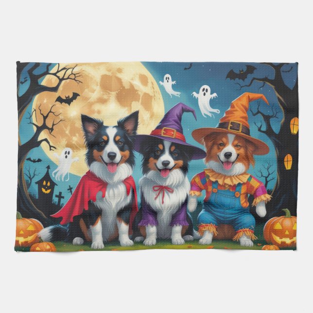 Gräns Collies Hundar Pumpkin Halloween Funny Kökshandduk (Horisontell)