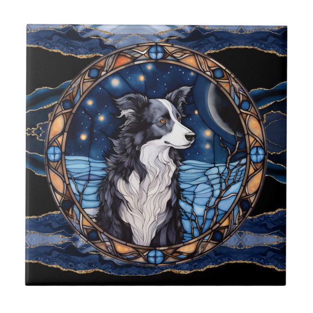 Gräns Collies på en stjärnnatt Kakelplatta (Framsidan)