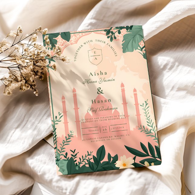 Gräns Elegant Blommigt Islamiska Bröllop Inbjudningar (Skapare uppladdad)