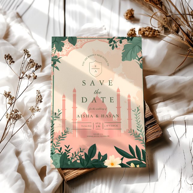 Gräns Elegant Blommigt Islamiska Bröllop Spara Datumet (Skapare uppladdad)