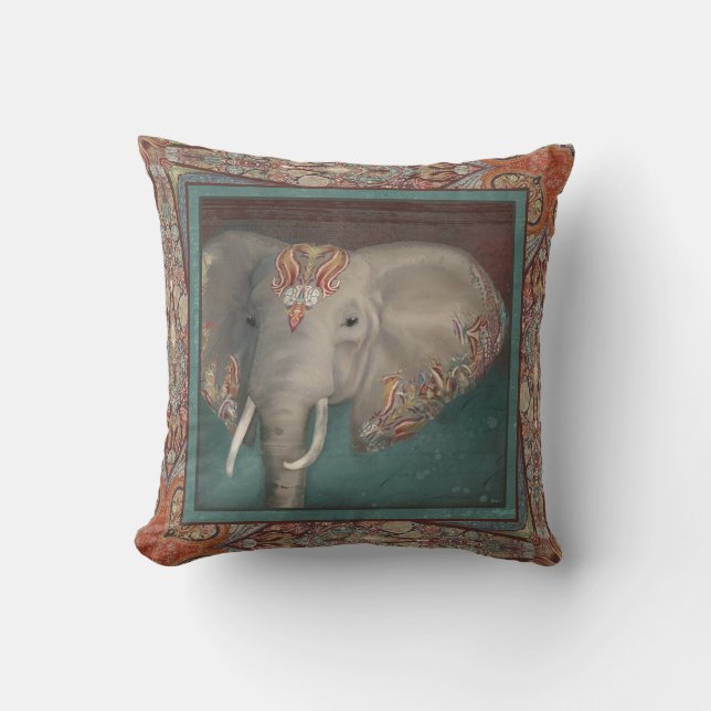 Gräns för elefantBoho bohemisk stam- Paisley konst Kudde (Framsida)