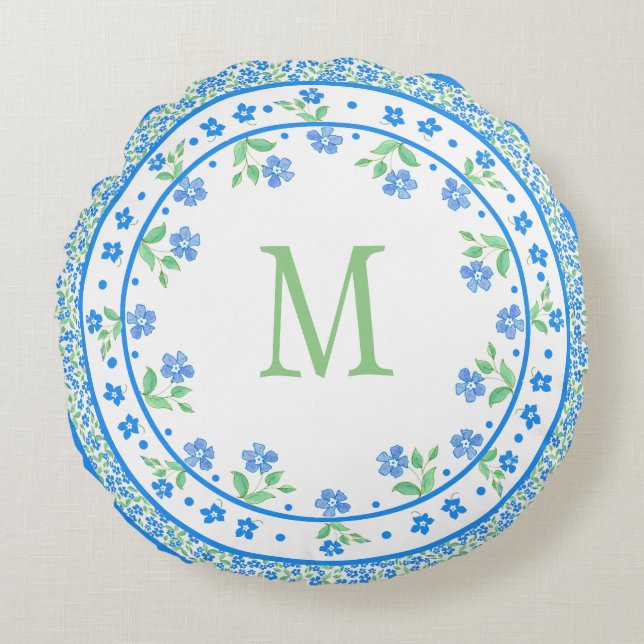 Gräns för runda för nätt blåttgröntvintergröna rund kudde (Framsidan)