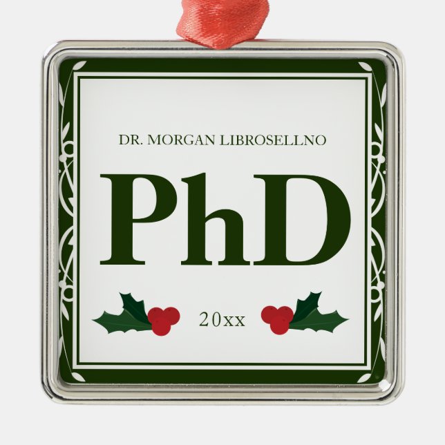 Gräns Grönt White Holly Namn År PhD Studenten Julgransprydnad Metall (Framsidan)