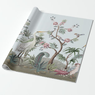 Gräns i Chinoiserie stil med storkar och persikor Presentpapper