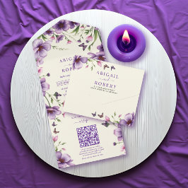 Gräns i lila blommor och OSA QR-kod bröllop