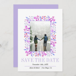 Gräns i löv- och bärlavendel bröllop spara datumet