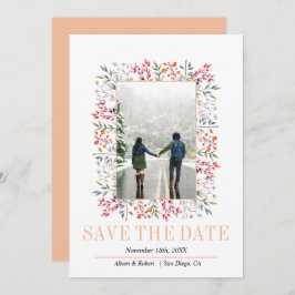 Gräns i löv- och bärpersikor bröllop spara datumet