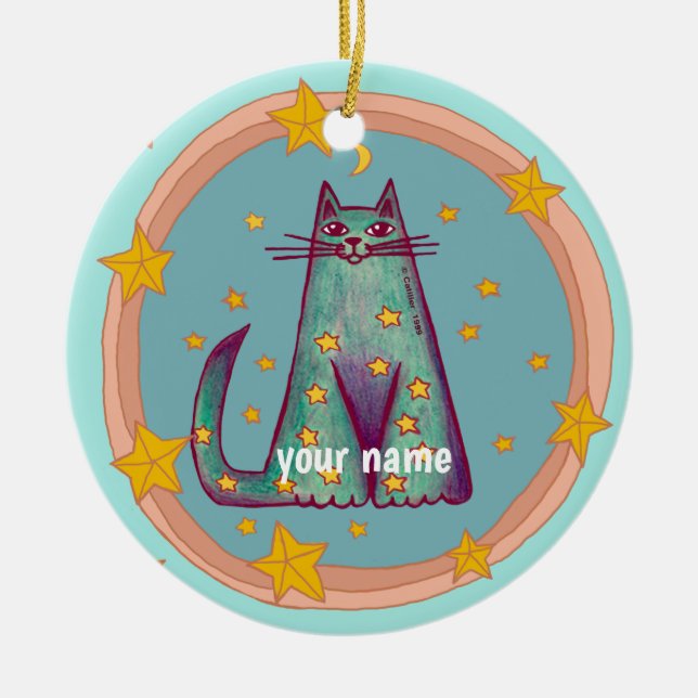 Gräns katt julgransprydnad keramik (Framsidan)
