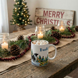 Gräns-kollie i Winter Snö-skogen Julgran Kaffemugg