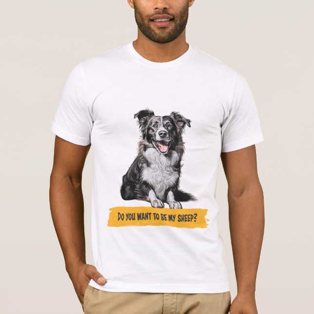 Gräns kollie "Vill du vara mina får?" T Shirt (Framsida)