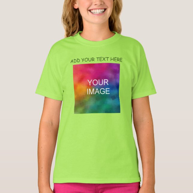 Gräns Lägg till din textfotomall Flickor - Basic T Shirt (Framsida)