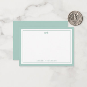 Gräns Modern Monogram med minimal Grönt Anteckningskort