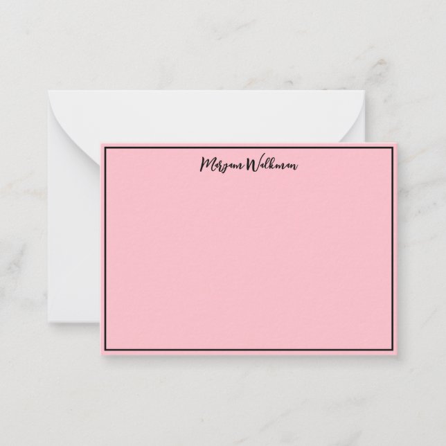 Gräns, Namn & Blank, svart och Rosa minimalistisk Anteckningskort (Framsida)