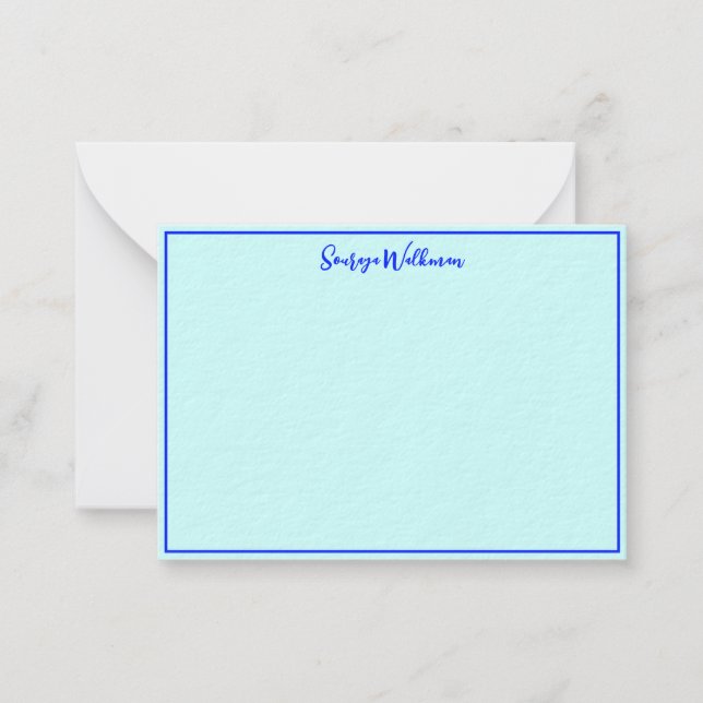 Gräns, Namn och Elegant Blank Blue Minimalist Anteckningskort (Framsida)