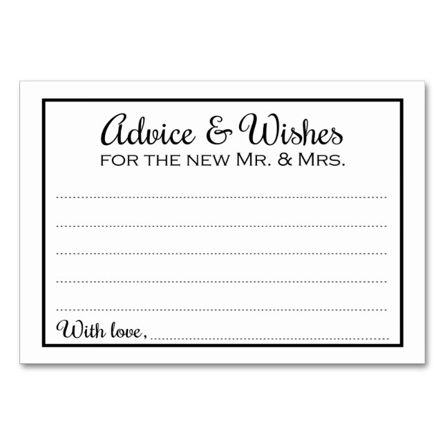 Gräns Råd och Önskemål för nya fru Cards Bordsnummer (Framsidan)