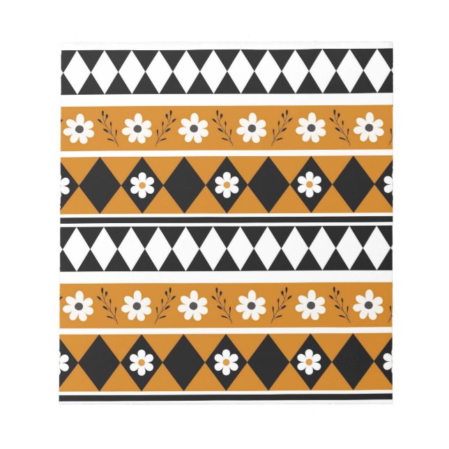 Gräns Rand Flower Diamond Boho Blommönster Anteckningsblock (Framsida)