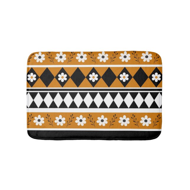 Gräns Rand Flower Diamond Boho Blommönster Badrumsmatta (Framsidan)
