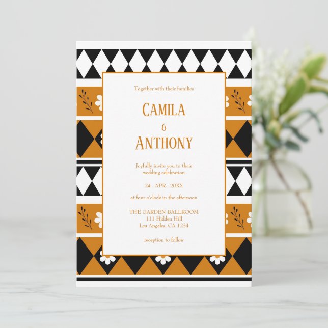 Gräns Rand Flower Diamond Boho Blommönster Inbjudningar (Stående Fram)