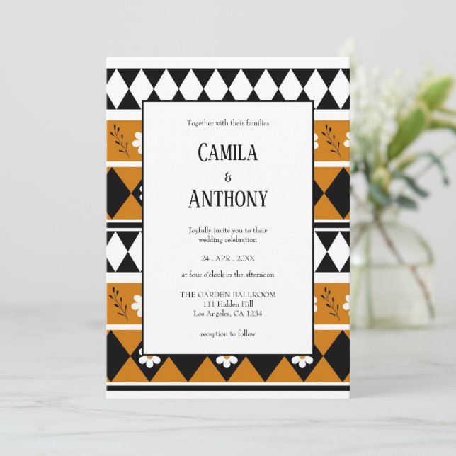 Gräns Rand Flower Diamond Boho Blommönster Inbjudningar (Stående Fram)