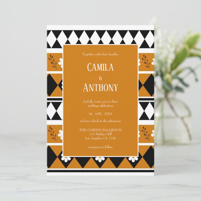 Gräns Rand Flower Diamond Boho Blommönster Inbjudningar (Stående Fram)