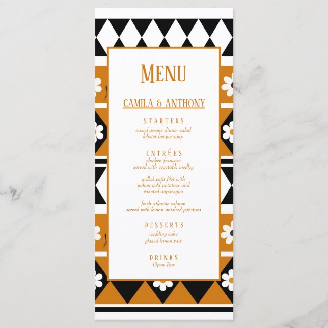 Gräns Rand Flower Diamond Boho Blommönster Meny (Framsida)