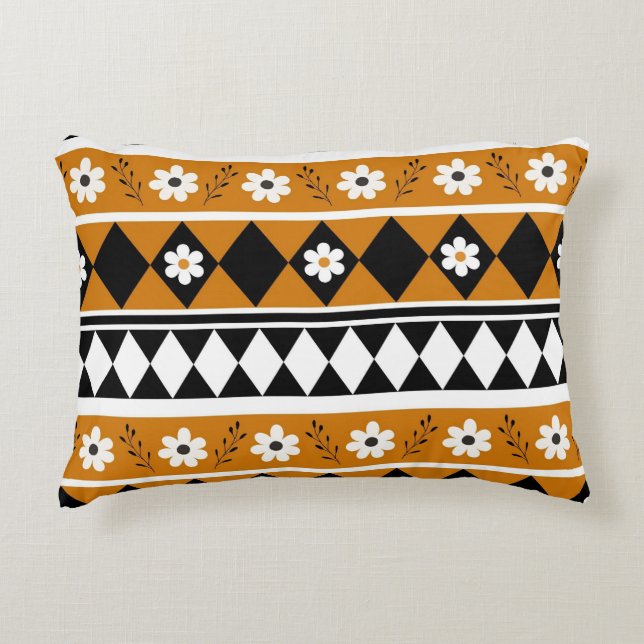 Gräns Rand Flower Diamond Boho Blommönster Prydnadskudde (Framsidan)