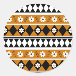 Gräns Rand Flower Diamond Boho Blommönster Runt Klistermärke