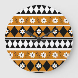 Gräns Rand Flower Diamond Boho Blommönster Stor Klocka