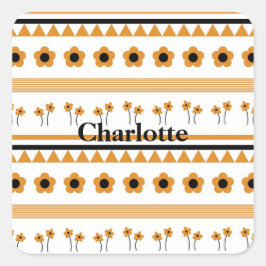 Gräns Rand Flower Triangle Boho Mönster Fyrkantigt Klistermärke