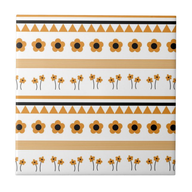 Gräns Rand Flower Triangle Boho Mönster Kakelplatta (Framsidan)