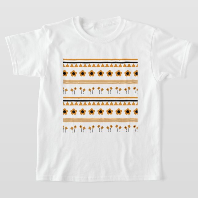 Gräns Rand Flower Triangle Boho Mönster T Shirt (Laydown)