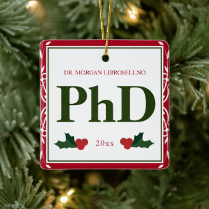Gräns Red Grönt Holly Namn Year PhD Studenten Julgransprydnad Keramik