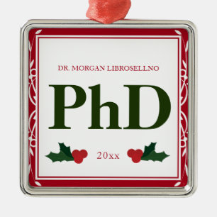 Gräns Red Grönt Holly Namn Year PhD Studenten Julgransprydnad Metall