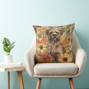 Gräns Terrier Hund Fall Watercolor Flowers Kudde