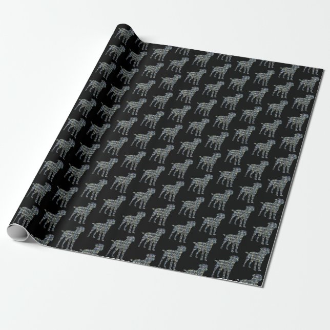 Gräns Terrier Hund Gult & Black Grid Line Wrappi Presentpapper (Utrullad)