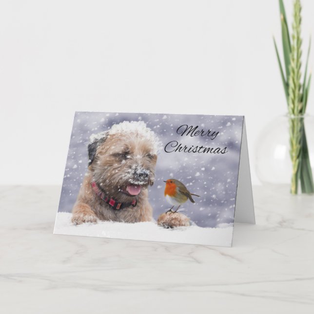 Gräns Terrier Hund i Snö, God jul Helgkort (Framsida)